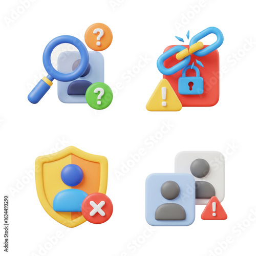 Collection of 3d icons representing security privacy search and user accounts