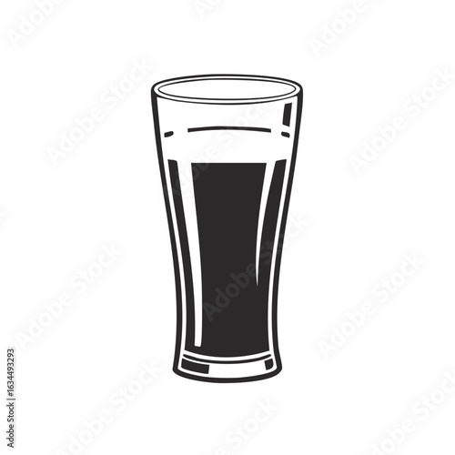 Pilsner Glass Vector Illustration Silhouetted Black and White Pint Filled Dark Ale Alcohol