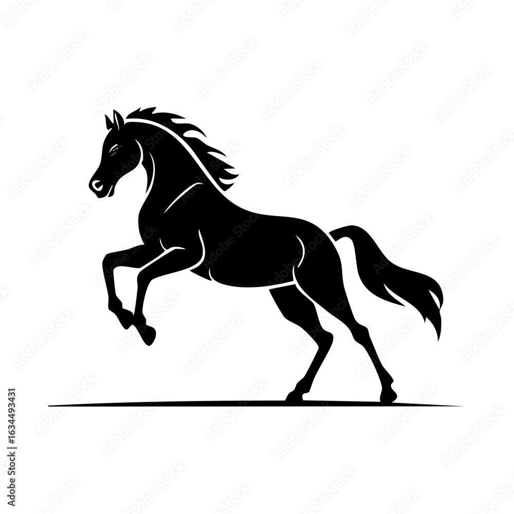 Obraz premium Elegant black horse rearing silhouette, graceful equine motion, powerful animal, vector illustration