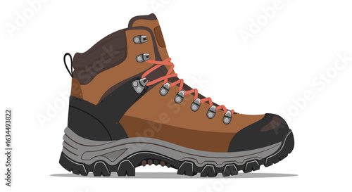 Cartoon style hiking boot illustration showcases footwear for outdoor adventures and mountainous terrains designed for hiking and trekking expeditions