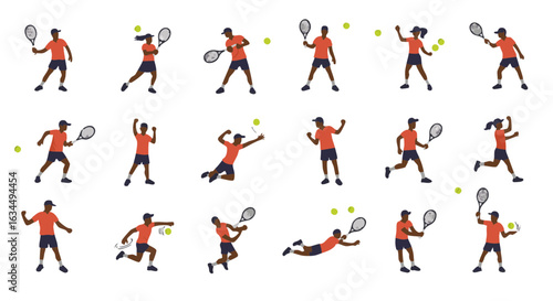 Tennis player poses icon set flat vector dynamic sports actions