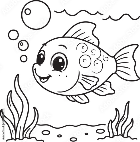 Cartoon Fish Blowing Bubbles Coloring Page