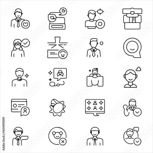 Outlined Customer Support and Communication Icons, Line Style Vector Set for Mobile Apps and Web Services