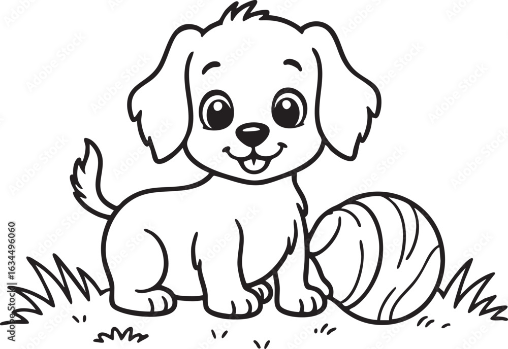 Fototapeta premium Playful Puppy with a Ball Coloring Page