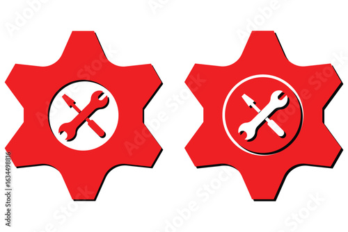 Gear and tools line icon set - minimal maintenance, settings, Tools and Service icons set. Wrench, screwdriver and gear icon. Screwdriver and wrench glyph icon. Settings and repair, service sign eps10