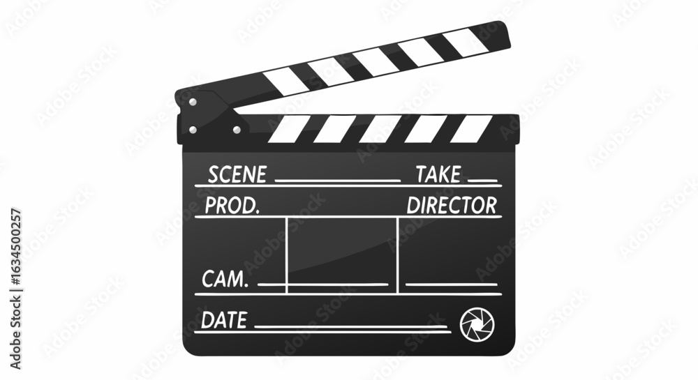 Obraz premium Film Production Slate Isolated on White Background Depicting Entertainment and Creativity in Cinematic Arts, a Key Element in Moviemaking