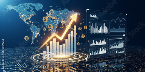 Financial Bar Chart with World Map