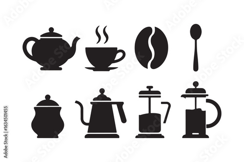 Collection of coffee and tea brewing and serving utensils