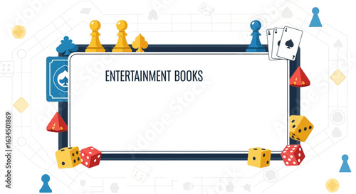 Engaging frame design featuring board game elements for entertainment books promotion