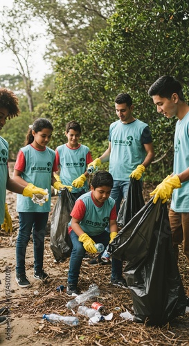 Young volunteers enthusiastically clean beach, protecting environment for future generations
