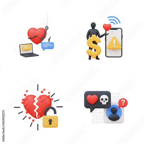 Digital heartbreak and online dangers illustrated