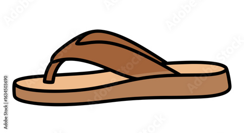 Single brown cartoon sandal isolated for summer fashion accessory concept on plain background providing a summery vacation vibe featuring casual