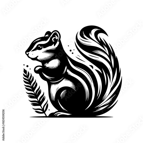 Adorable squirrel with bushy tail isolated on white background