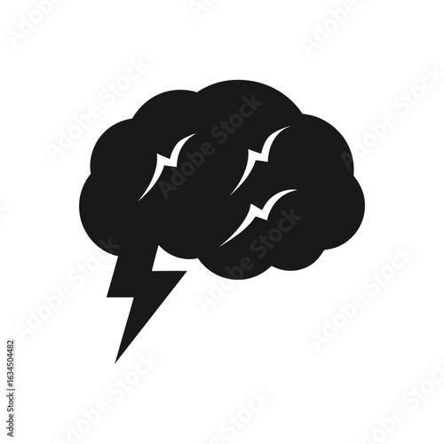 Silhouette of a brain with lightning bolts on white background for creative thinking