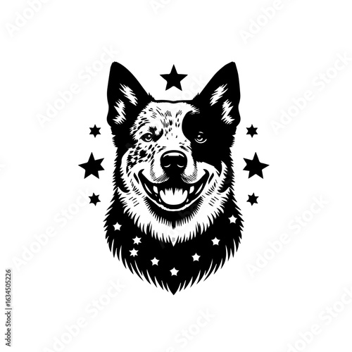 Illustration of a smiling australian cattle dog isolated on white background