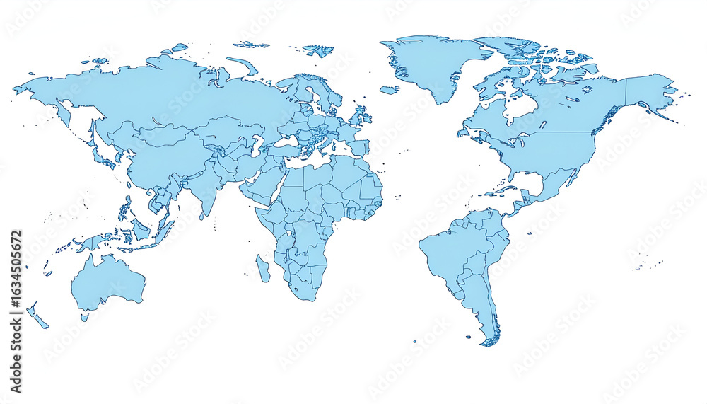 Obraz premium World map with light blue, and countries.