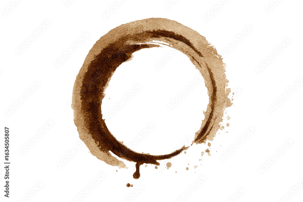 A circular, coffee-stain-like ring on a black background. The stain is a light to medium brown hue, with variations in shading. It appears somewhat imperfect in its circularity A circular, coffee-stain-like ring on a black background. The stain is a light to medium brown hue, with variations in shading. It appears somewhat imperfect in its circularity
