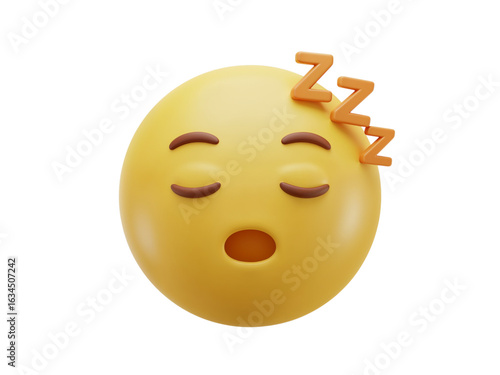 3d yellow emoji face sleeping soundly with zzz symbols above head isolated on transparent background