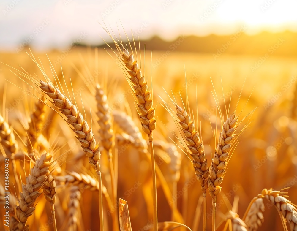 Fototapeta premium Golden wheat field at sunset (4)