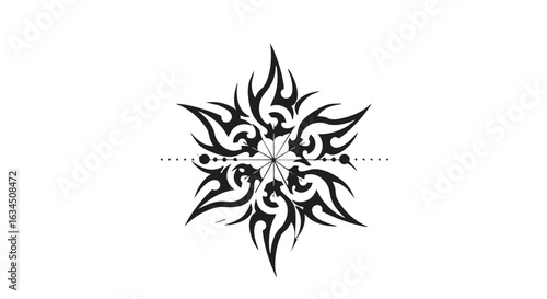 Modern Vector Pattern with Tribal Flame Elements in Black for Dynamic Geometric Design