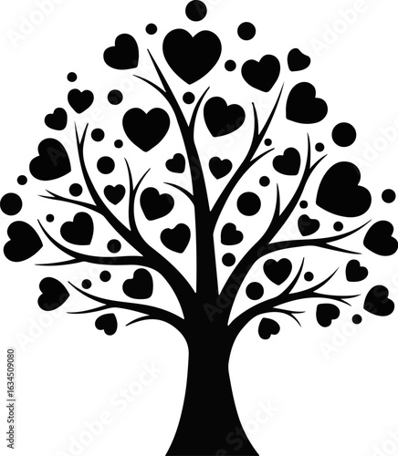 Vector art of tree with heart shapes instead of leaves isolated on white background