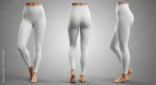 3D mokup of women white legging, with front, side and back views