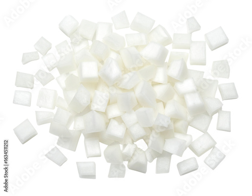 Diced white onions on transparent background
