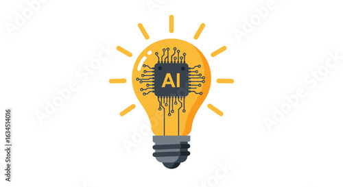 AI-powered innovation concept shown as a glowing lightbulb with an internal processor chip vector