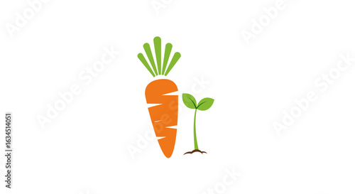 Culinary concept icon with a fresh carrot and a plant sprout for a healthy kitchen and cooking blog.