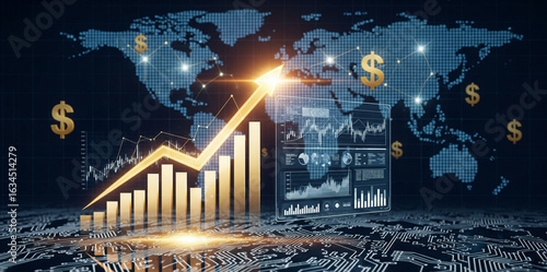 Stock Market Growth on World Map
