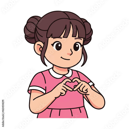 Cute girl making heart shaped hand gesture