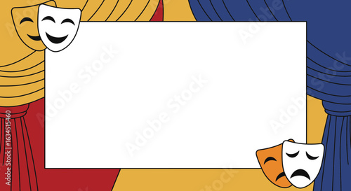 Theatre stage background with curtains and drama masks perfect for presentations