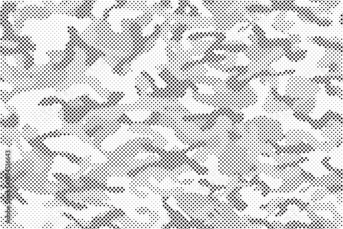 Abstract halftone seamless camouflage pattern. Repeating digital dotted hexagonal camo military texture background. Abstract modern fabric textile ornament. Vector illustration.