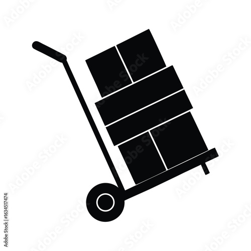 Silhouette vector loading  container on a wheel trolly  on white