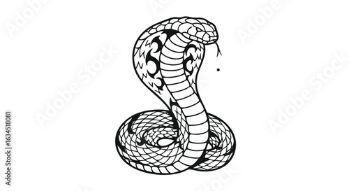 Minimalist Vector Snake Illustration with Geometric Scales in Black and White in Modern Style
