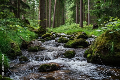 Stream In the Forest scenery photo forest stream vegetation.