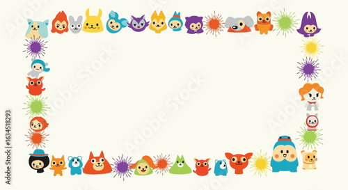 Whimsical character frame with cute cartoon animal illustrations for playful design projects