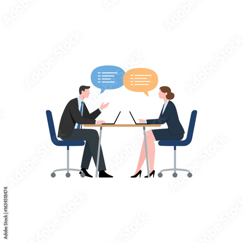 Man ang girl talk to each other. Communication concept.Success communicate, discussion or interview, achieve business agreement, solution or partnership deal, perfect match connection concept,
