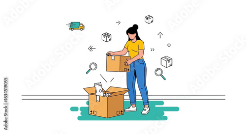 Woman managing deliveries and logistics for online shopping business efficiently