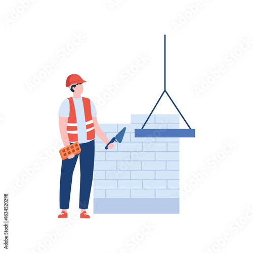 Construction worker vector icon ,Watercolor style illustration of a smiling boy dressed as a construction worker, A vector illustration of an engineer wearing a yellow safety helmet and orange vest,