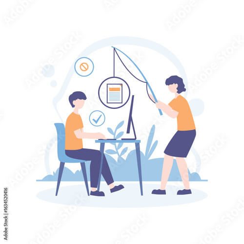 Flat illustration of businessman under spotlight with glowing lightbulb symbolizing breakthrough idea in front of audience