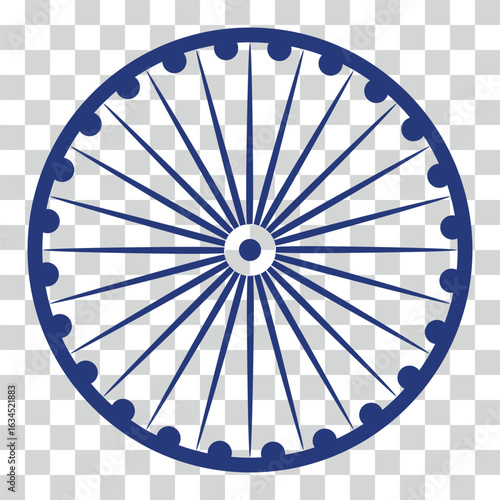 Blue Ashok Chakra wheel on transparent background