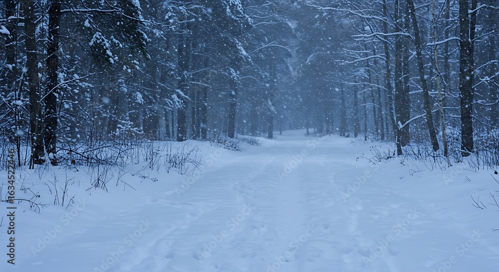 Fototapeta premium Snowy forest path in winter.