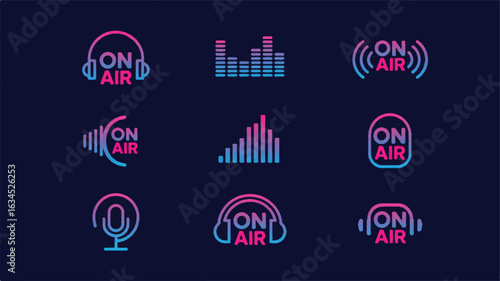 Radio Broadcast Icons With On Air And Sound Waves audio