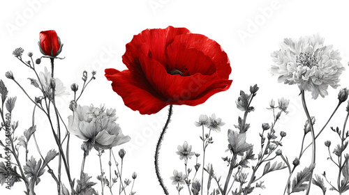 Grayscale botanical illustration on white background 