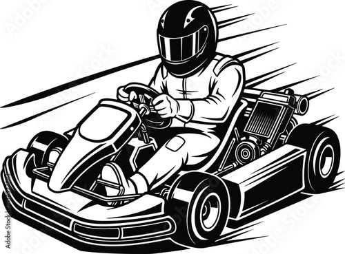 Go-Kart Racer Illustration, Racing Driver, Speed Lines, Motorsport Theme, Karting Vector, Race Track Icon, Fast Motion Graphic, Go-Cart Design, Sports Competition, High-Speed Vehicle