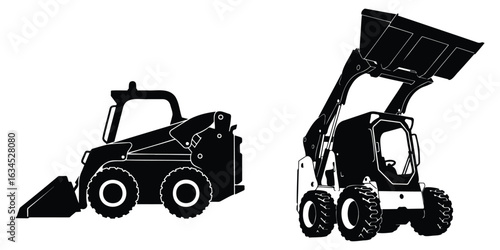 Skid Steer Loader Silhouette, Construction Equipment, Heavy Machinery, Compact Loader, Industrial Vehicle, Engineering Machine, Earthmover