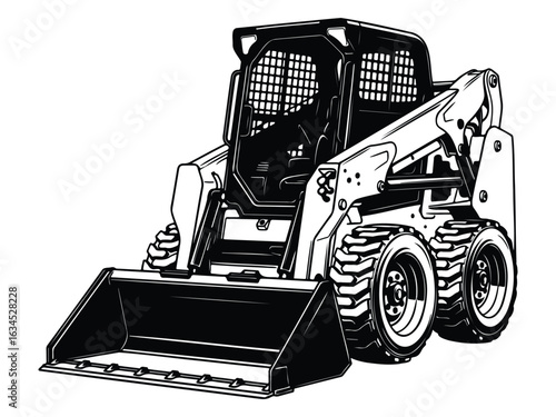 Skid Steer Loader, Construction Machinery, Heavy Equipment, Compact Loader, Industrial Vehicle, Earthmoving Machine, Engineering Equipment, Site Work Vehicle.