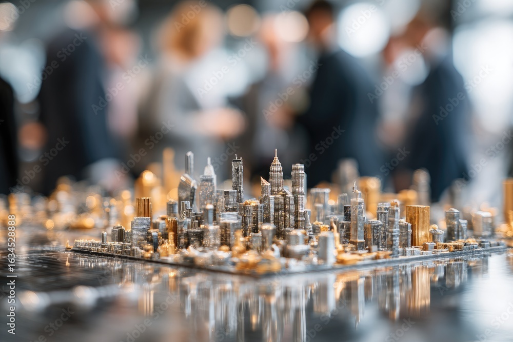 custom made wallpaper toronto digitalMiniature city model, reflecting on surface.  Business people in background