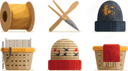 Craft supplies flat design illustration set